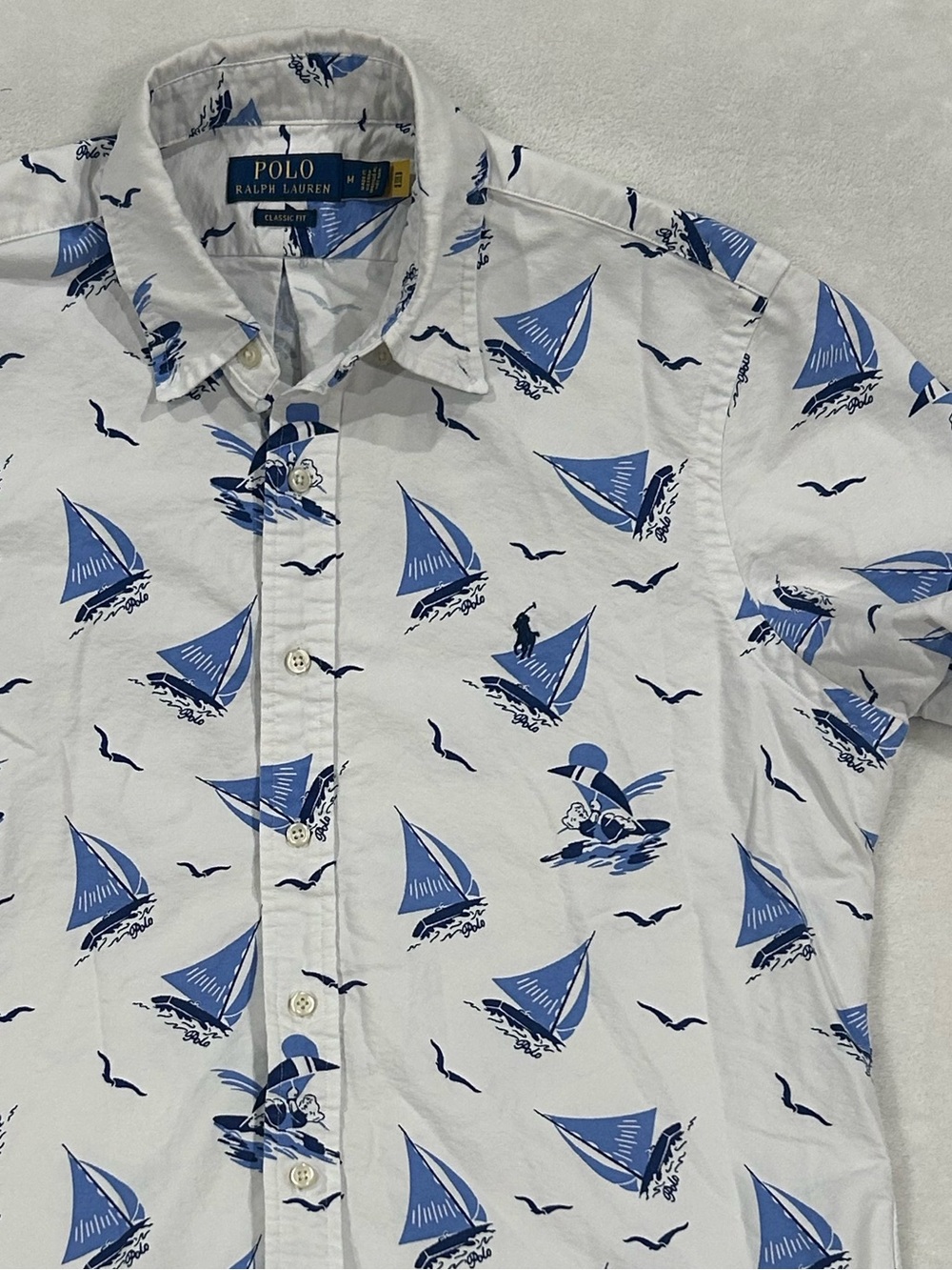Polo Ralph Lauren Classic Fit Polo Bear button down Oxford Shirt sailboat print